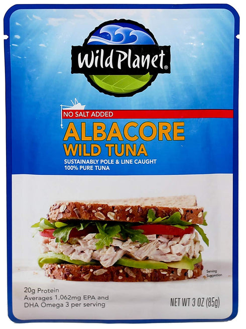Wild Planet Wild Albacore Tuna, No Salt Added, Sustainably Wild-Caught, Kosher, Gluten Free, Keto and Paleo, 3rd Party Mercury Tested, 3 Ounce Pou...