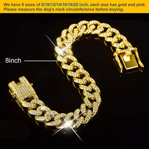 Dog Chain Collar Diamond Link Dog Collar Walking Dog Necklace Metal Cat Chain with Secure Buckle Pet Crystal Collar for Small Medium Large Dogs Ca...