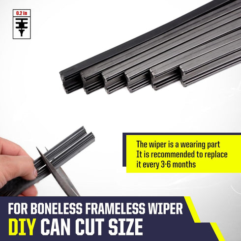 4 PCS Automotive Wiper Strip, 0.23" x 26" Frameless T-shape Windshield Cleaning Replacement Noiseless Rubber Strip, DIY Cutting Length Accessories...