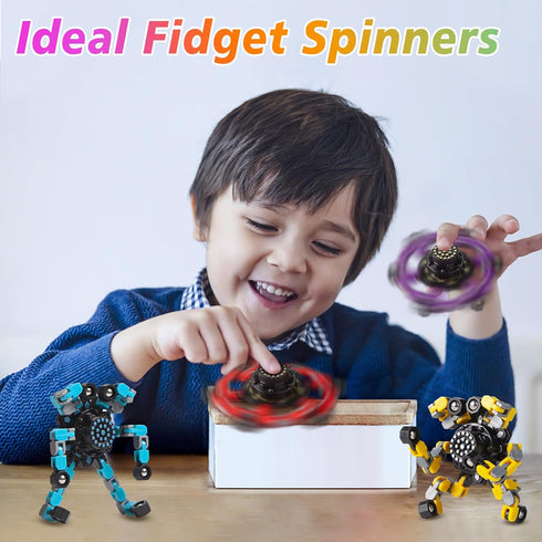 Transformable Fidget Spinners 2 Pcs for Kids and Adults Stress Relief Sensory Toys for Boys and Girls Fingertip Gyros for ADHD Autism for Kids...