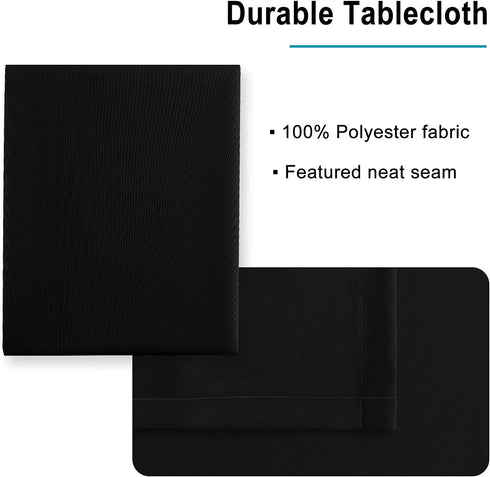 Hiasan Black Tablecloth for Rectangle Tables - Wrinkle Resistant and Waterproof Washable Polyester Fabric Table Cloth for Dining Camping Gathering...
