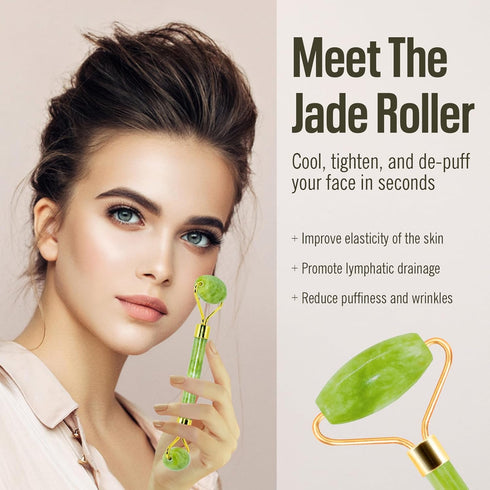 Jade Roller & Gua Sha Facial Tools, Natural Anti-Aging Jade Beauty Skin-Care Tool Face Roller to Rejuvenate Facial Skin Cooling, Slimming & Firmin...