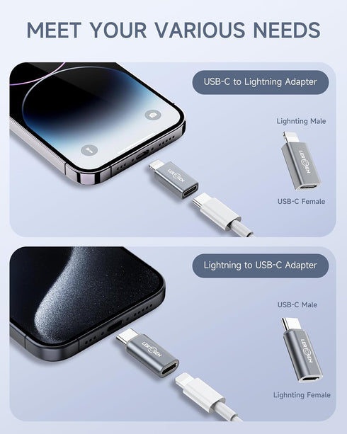 Lightning Female to USB-C Male Adapter & USB-C Female to Lightning Male Adapter (4 Pack) for iPhone Series and More Lightning & USB-C Devices,Supp...