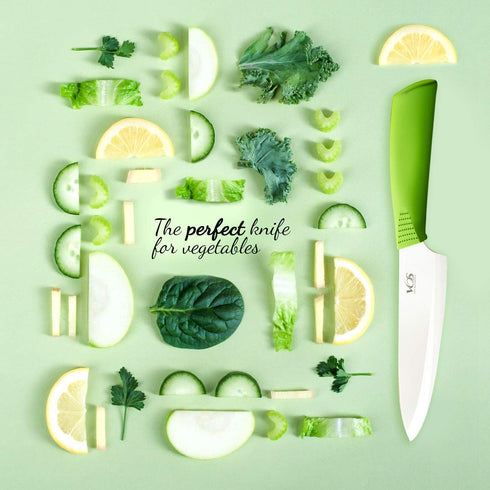 Vos Ceramic Chef Knife 8 Inch with Protection Cover – Large Ceramic Kitchen Knife for Slicing, Dicing, and Fruits – Lightweight Zirconia Blade – L...