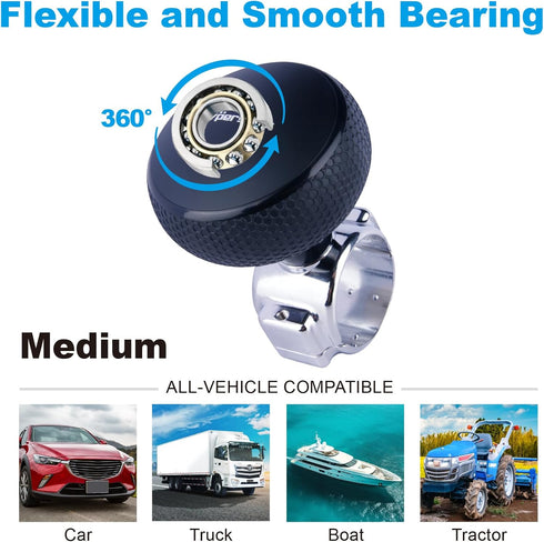 Hypersonic Steering Wheel Spinner Knob - Compatible with Standard Steering Wheels - Smooth Suicide Knob for Car, Tractor, Mower, Boat and Maneuver...