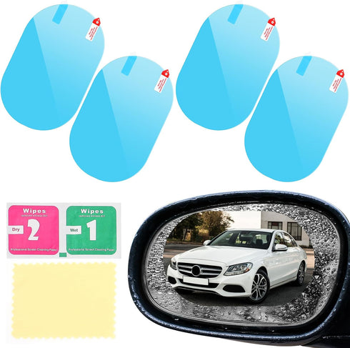 4Pcs Car Rear View Mirror Film Clear Sticker Film Transparent Rainproof Film with Cleaning Kits Waterproof Sticker Antifogging for Car Mirrors and...