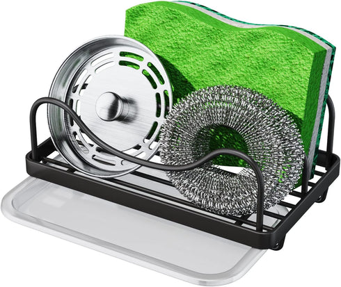 Consumest Sponge Holder for Kitchen Sink, Movable Sink Caddy for Countertop Organizer, 304 Stainless Steel Sink Sponge Holder with Detachable Drip...