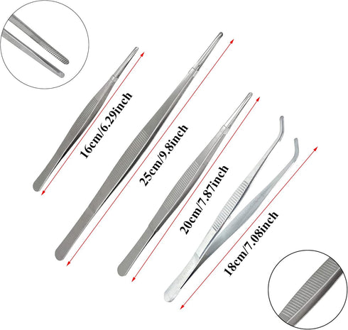 4Pcs 304 Stainless Steel Tweezers?6" 7" 8" 10" Tweezers with Precision Serrated Tips, Non-slip Multitool Tweezer for Jewelry Hobby Crafts Cooking ...