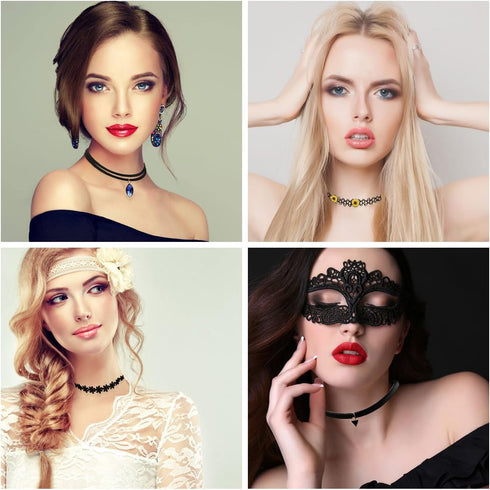 YOKER 22 Pcs Black Choker Necklaces Set Womens Velvet Choker Set Classic with Lace Tattoo Charm Girls Stretch Necklace Gifts...