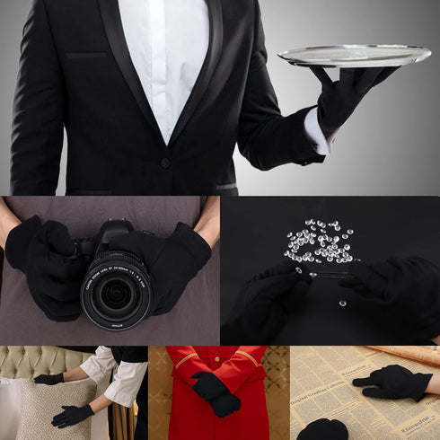 5 Pairs Archival Photo Gloves, Black Medium Work Gloves For Handling Art Working Photography Men & Womens Cloth Gloves Liners Bulk for Handling Je...