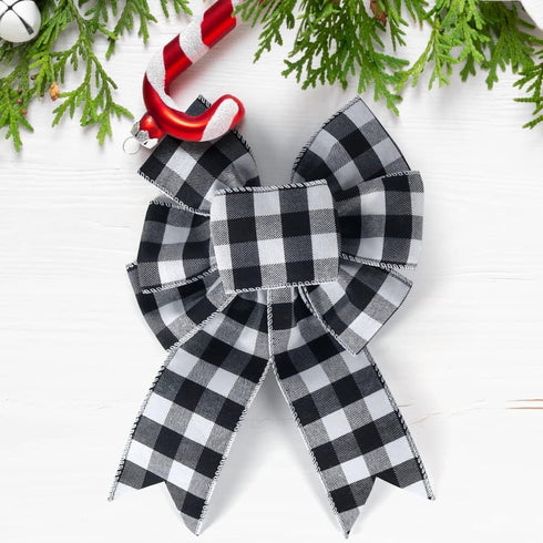 19.6 Yard 2.5 inch Wide Buffalo Plaid Ribbons Wired Edges, 2 Rolls Black and White Checkered Ribbon for Christmas Tree Gift Decorations...