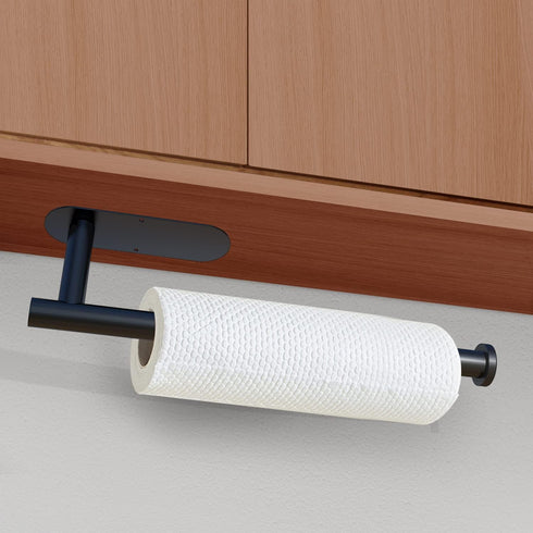 Paper Towel Holder Under Cabinet Wall Mount for Kitchen Towel, Self-Adhesive Bar, Rack, SUS304 Stainless Steel 13 inch (BlackA, 1)...