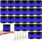 EkkoVla 24 Pack 2 oz Round Blue Glass Cosmetic Jars with Inner Liners and Black Lids, 60ml Small Travel Jars, Empty Refillable Containers for Samp...