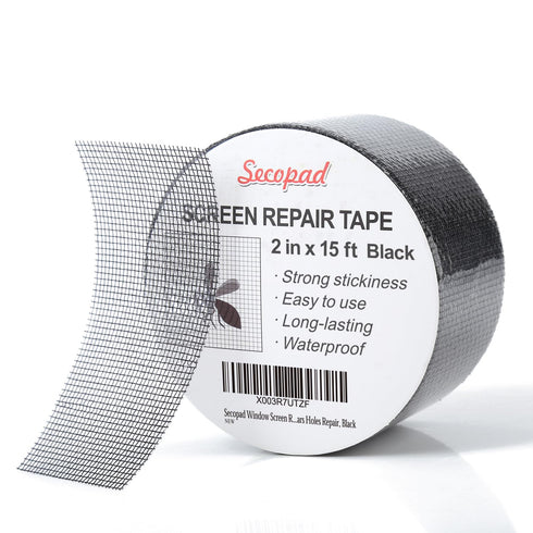 Black Window Screen Repair Tape, 2 in X 15 FT (180IN) Screen Repair Kit for Windows or Doors, Strong Adhesive Screen Patch Fiberglass Screen Tape ...