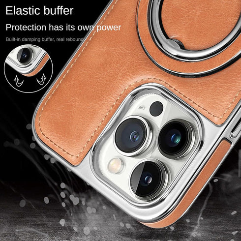 Luxury Leather Invisible Stand for iPhone Case, iPhone Leather Case with Magsafe, Case Drop Protection for iPhone 15/14/13/12 Pro Max (Brown, for ...