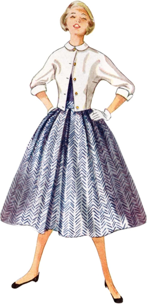 Simplicity Easy to Make Vintage 1950's Misses' Full Skirt and Fitted Jacket Sewing Pattern Packet, Design Code S9882, Sizes 6-8-10-12-14...