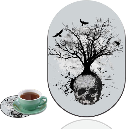 Desktop Non-Slip Mouse Pad and Coaster Combination, Personality Mouse Pad Pattern, Suitable for Office and Home Mouse Pad, Black and White Skull H...