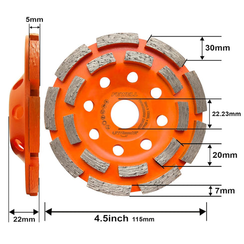 FEWELL 4 1/2” Concrete Grinding Wheel, Double Row Diamond Cup Wheel with 7/8” Arbor for Polishing and Grinding Concrete Surface Brick Stone Marble...