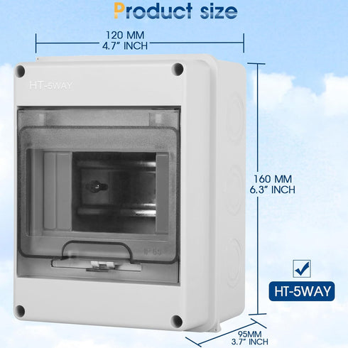 Waterproof Distribution Protection Box, ABS Plastic Breaker Electrical Box and Transparent Cover IP65, for Indoor Outdoor Wall Circuit Breaker (HT...