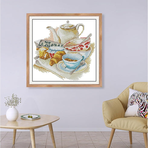 Rosyfoxes Cross Stitch Kits Stamped Full Range of Embroidery Starter Kits for Beginners DIY 11CT 3 Strands - Quietly Elegant Tea Set(Printed) 37×3...
