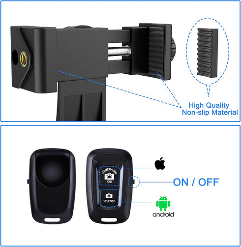 Universal Phone Tripod Mount Adapter with ?ireless Camera Remote, Cell Phone Holder with Adjustable Clamp for Selfie Stick Monopod Compatible with...