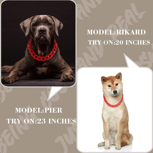 Red Dog Chain Collar-3/4 Inch ?20mm? Width Cuban Link Durable Dog Necklace, Cute Fashion Pet Collar for Pit Bulldog, Light Metal Jewelry Bold Chai...
