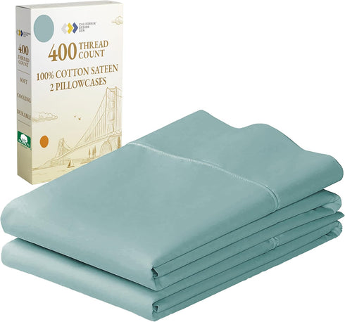 California Design Den Standard Queen Size Pillowcase Set - 400 Thread Count, 100% Cotton Sateen, Set of 2 Pillow Covers, Breathable, Cooling, Soft...