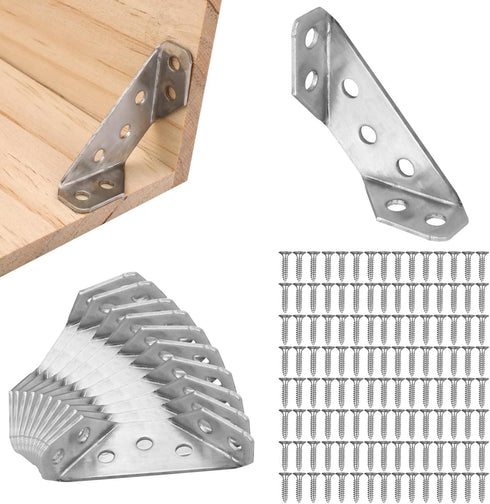 20pcs Corner Bracket, Stainless Steel Furniture Corner Connectors with 120 Iron Screws Furniture Triangle Support Frame Corner Fastener Brace Angl...