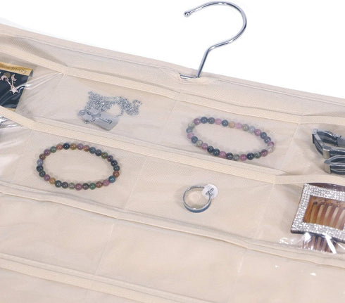 DIOMMELL 80 Pockets Hanging Jewelry Organizer for women, Storage Bag for Earrings Necklace Bracelet Ring accessory display holder, Beige...