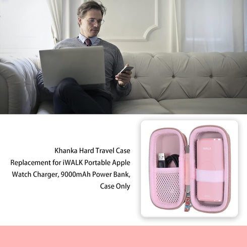 Khanka Hard Travel Case Replacement for iWALK Portable Apple Watch Charger, 9000mAh Power Bank, Case Only (Pink)......