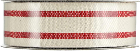 MEEDEE Natural Cotton Ribbon Stripes Fabric Ribbon 1 inch Red and White Stripe Ribbon for DIY Crafts Ribbon for Gift Wrapping Home Decor Sewing (1...