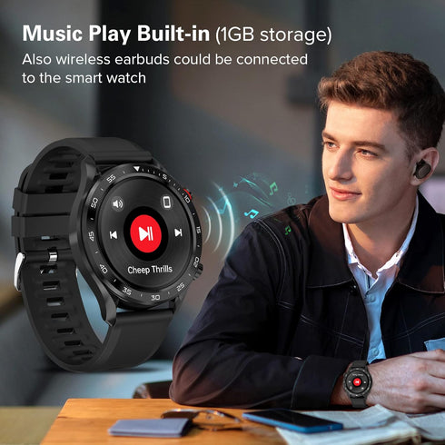 BRIBEJAT Smart Watch for Men (Dial/Answer Call) Built-in Music Player, Voice Assistant, Real-time Heart Rate & Sleep Monitor Compatible with Samsu...