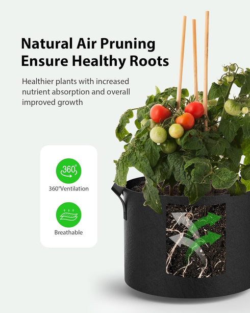 5-Pack Grow Bags 5 Gallon Thickened Plant Grow Bags Multi-Purpose Nonwoven Fabric Pots with Durable Handles, Outdoor Garden Plant Pots for Fruits ...