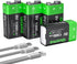 4-Pack Rechargeable 9V Batteries, 1300mAh 9 Volt Lithium-ion Long Lasting Power, USB-C Recharge with 2 in 1 Charging Cable for Smoke Alarms,Multim...