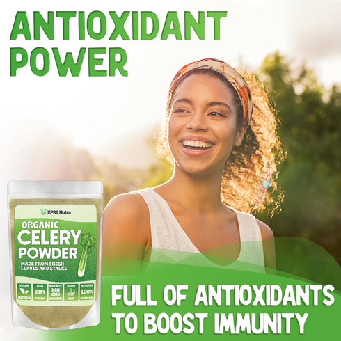 XPRS Nutra Organic Celery Powder - Celery Organic Fresh Powder Antioxidant - Premium Celery Powder Organic - Vegan Friendly Celery Fresh Powder (4...