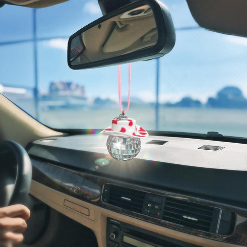 SuperKaKa Cow Print Car Mirror Hanging Accessories,Disco Ball Ornament,Cowboy Hat Charm for Rear View Mirror (Pink)...