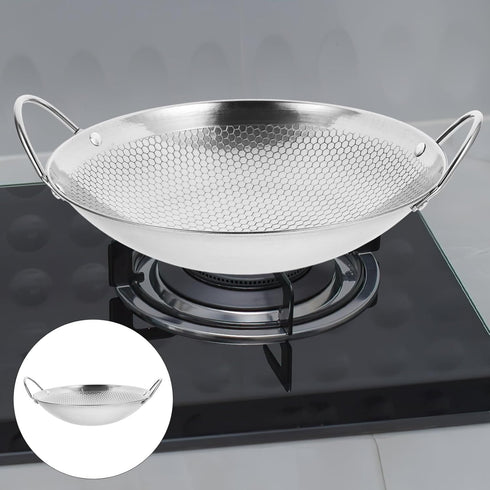 BESTonZON Stainless Steel Griddle Camping Wok Stainless Steel Everyday Pan Stainless Steel Wok Pan Korean Pan Carbon Steel Pan Reheating Pot Mini ...