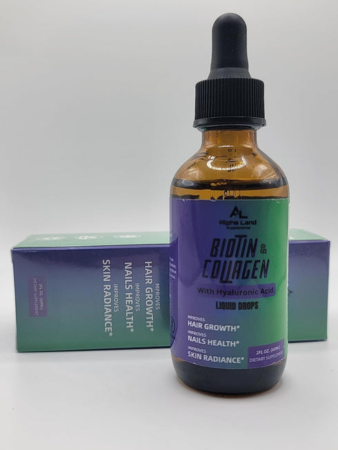 Liquid Collagen - Hyaluronic Acid, Biotin -Skin Hydration, Hair Growth, Nail Strength - Anti-Aging Beauty Serum Supplement - Drop form...