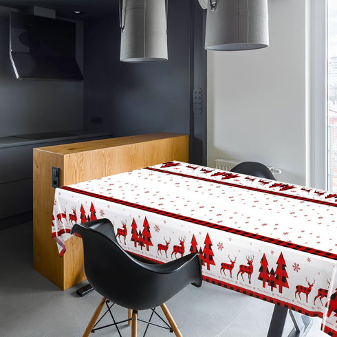 3 Pcs Christmas Tablecloths, Christmas Buffalo Plaid Table Cover Disposable Plastic Rectangular Red Black Plaid Table Decorations for Holiday Part...