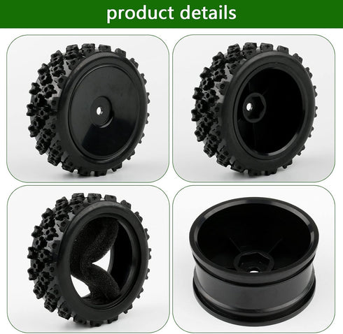 4pcs 1/10 On-Road Wheels and Tires 12mm Hex Black Hard Dish Wheel and Rally Block Tyre for Street Racing Car Kyosho Tamiya Traxxas HPI etc, with L...