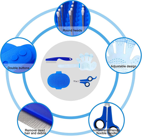 4 Pieces Bunny Grooming Kit with Rabbit Grooming Brush Pet Hair Remover Pet Nail Clipper Pet Comb Shampoo Bath Brush with Adjustable Ring Handle f...