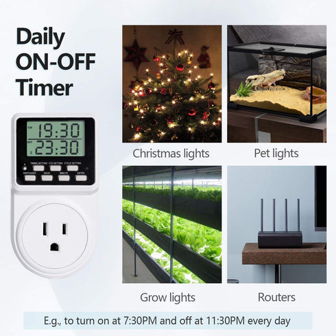 Digital Infinite Repeat Cycle Intermittent Timer Plug for Electrical Outlet, 24 Hour Programmable Indoor Timed Power Switch with Countdown Delay O...