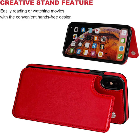 iPhone Xs Max Wallet Case with Card Holder,OT ONETOP Premium PU Leather Kickstand Card Slots Case,Double Magnetic Clasp and Durable Shockproof Cov...