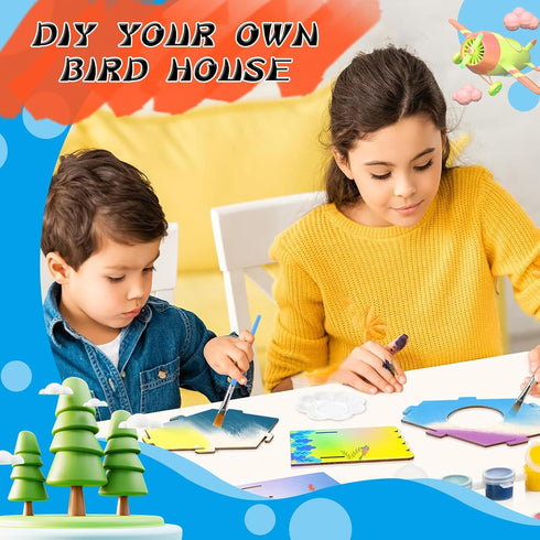 JAS WENAS DIY Birdhouse Craft Kit for Kids - 4 Pack DIY Bird House Kit Painting Puzzle DIY Wooden Assembly, Build and Paint Birdhouse, Wooden Arts...