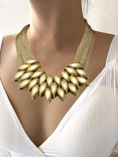 African Bib Choker Necklaces Earring Sets Chunky Tribal Style Statement Necklace African Layered Collar Necklace for Women - Gold...