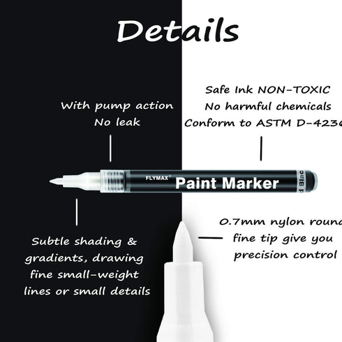 Black Paint Pen, 6 Pack 0.7mm Acrylic Black Permanent Marker for Glass Ceramic Rock Leather Plastic Stone Metal Canvas Enamel Waterproof Writing E...