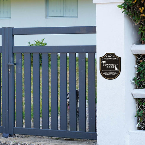 2 Pack Beware of Dog Signs for Fence, 9.6 x 7.7 inches, No Trespassing This Property is Protected by Video Surveillance Sign, Rust-Free/Fade Resis...