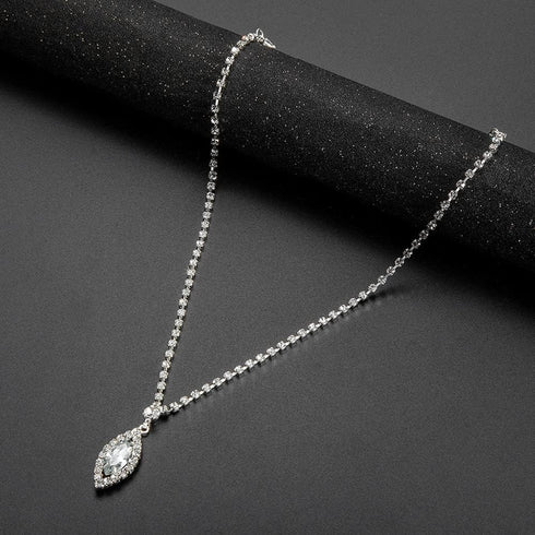 Bride Simple Crystal Necklace Earrings Set Women Bridal Wedding Jewelry Sets Rhinestone Choker Necklace Prom Jewelry Set for Women (Silver 3)...