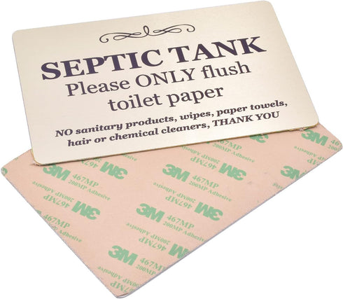 Septic tank Sign - aluminium composite with adhesive, notice, plaque for toilets, bathrooms, W.C, loo. rest room (Gold)...