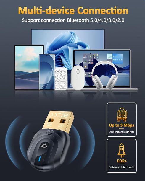 ZEXMTE 5.1 USB Bluetooth Adapter for PC, Bluetooth Dongle for PC, 50M/164FT Long Range Bluetooth Adapter Stable Signal, with FPC Antenna, Windows ...